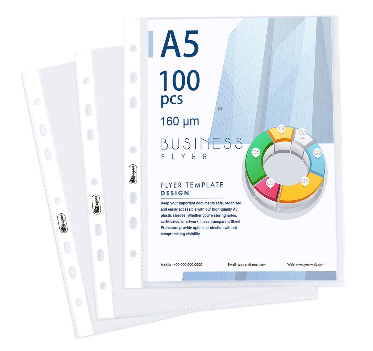 100 Clear A4 Heavy Duty 160 Micron Punched Pockets for Documents