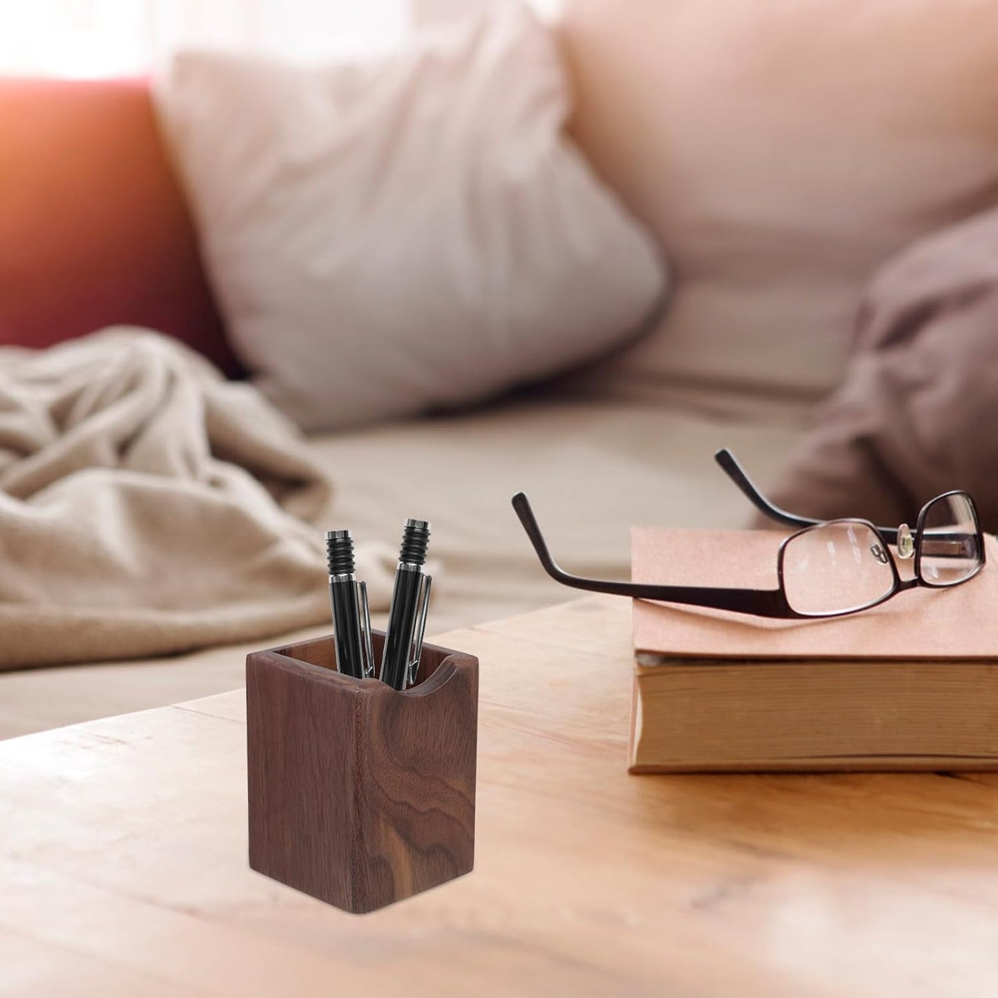 Square Wooden Pen Holder - Desk Storage Organizer for Home & Office-CentralDepot247