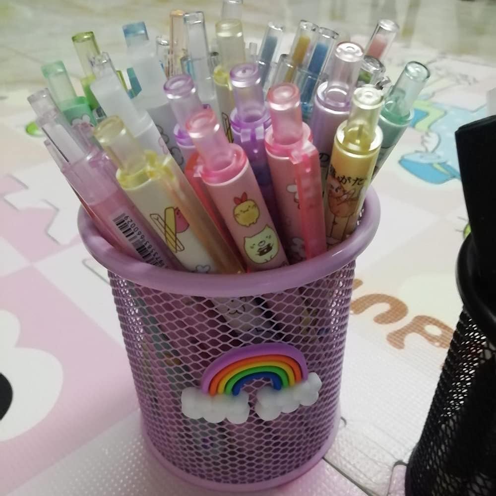 Round Rainbow Pattern Metal Mesh Pen Holder - 2 Pack Pink-CentralDepot247