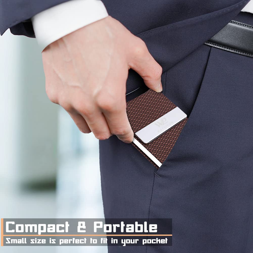 Professional PU Leather & Stainless Steel Business Card Holder - Coffee-CentralDepot247