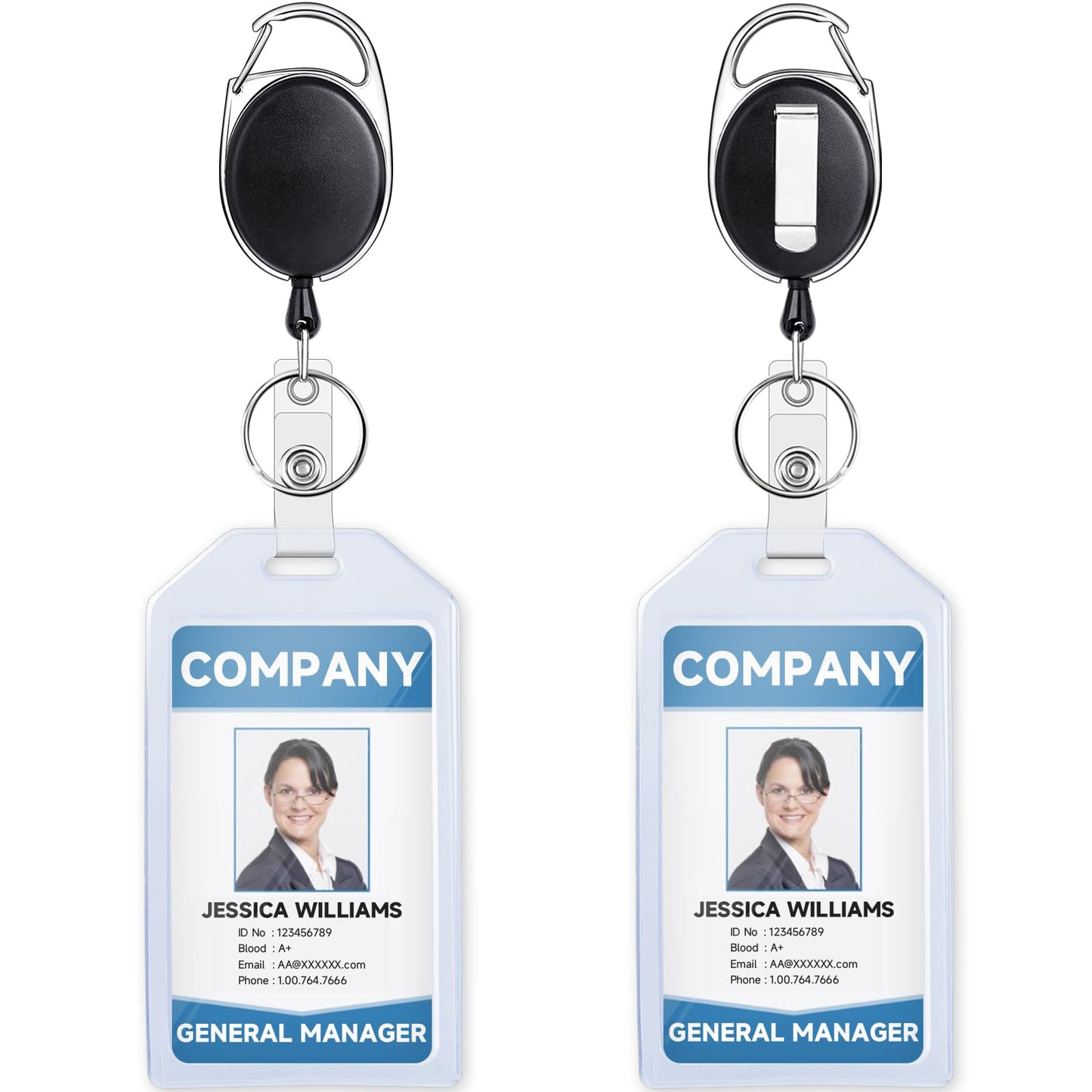 Retractable Badge Holder - 2 Pcs, Extra Thick Plastic, Vertical