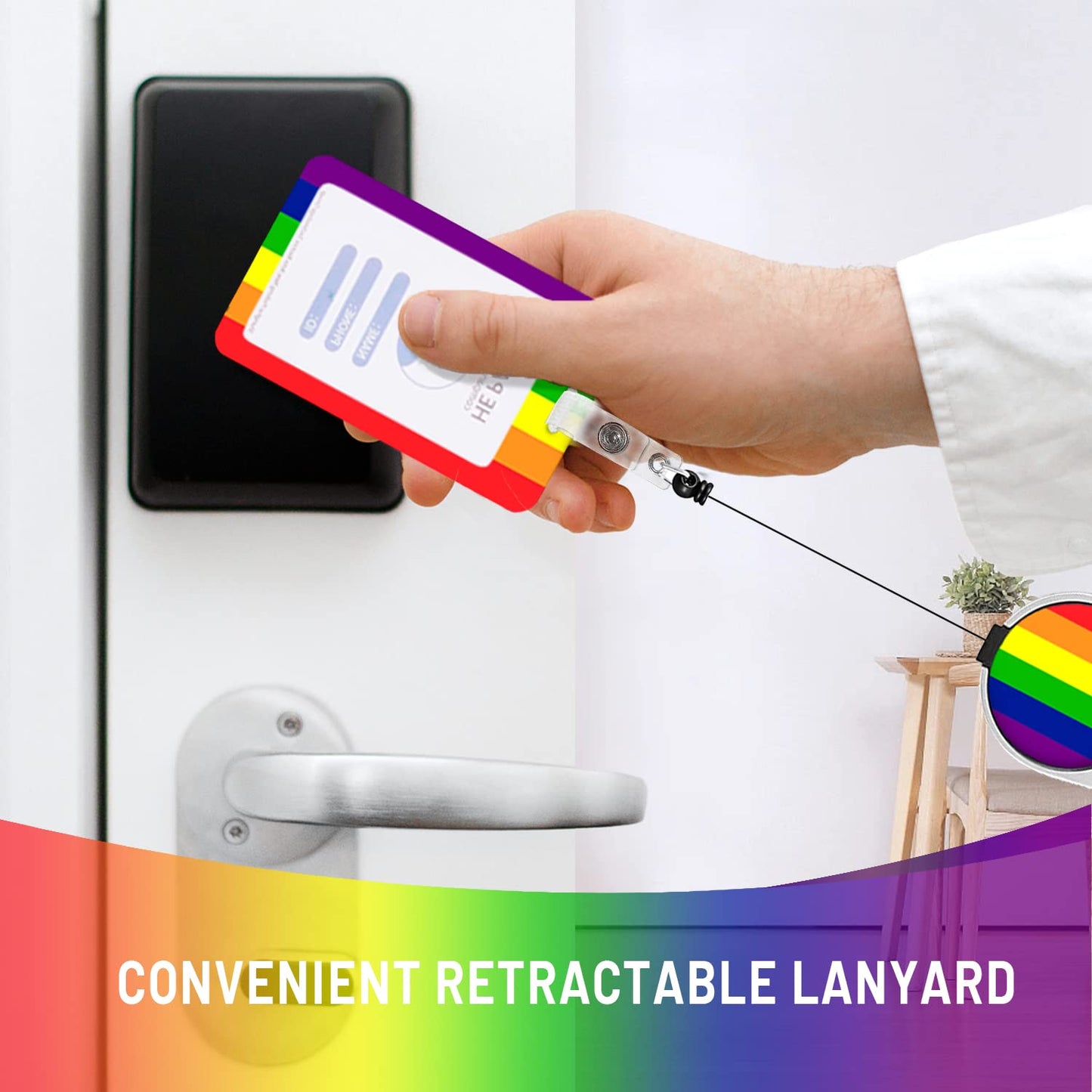 Rainbow Badge Holder with Lanyard - Retractable ID Holder for Keys