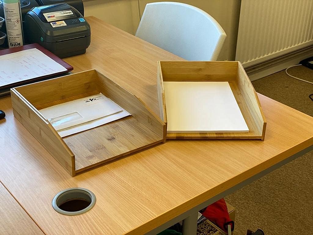 Stackable Bamboo Letter Trays - 2pcs Desk Organiser for Files-CentralDepot247