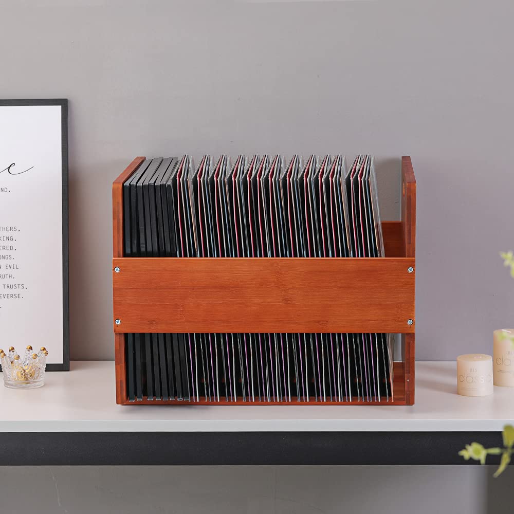 Vinyl Record Storage Crate - Bamboo Organizer for LPs Holds 80 Records-CentralDepot247