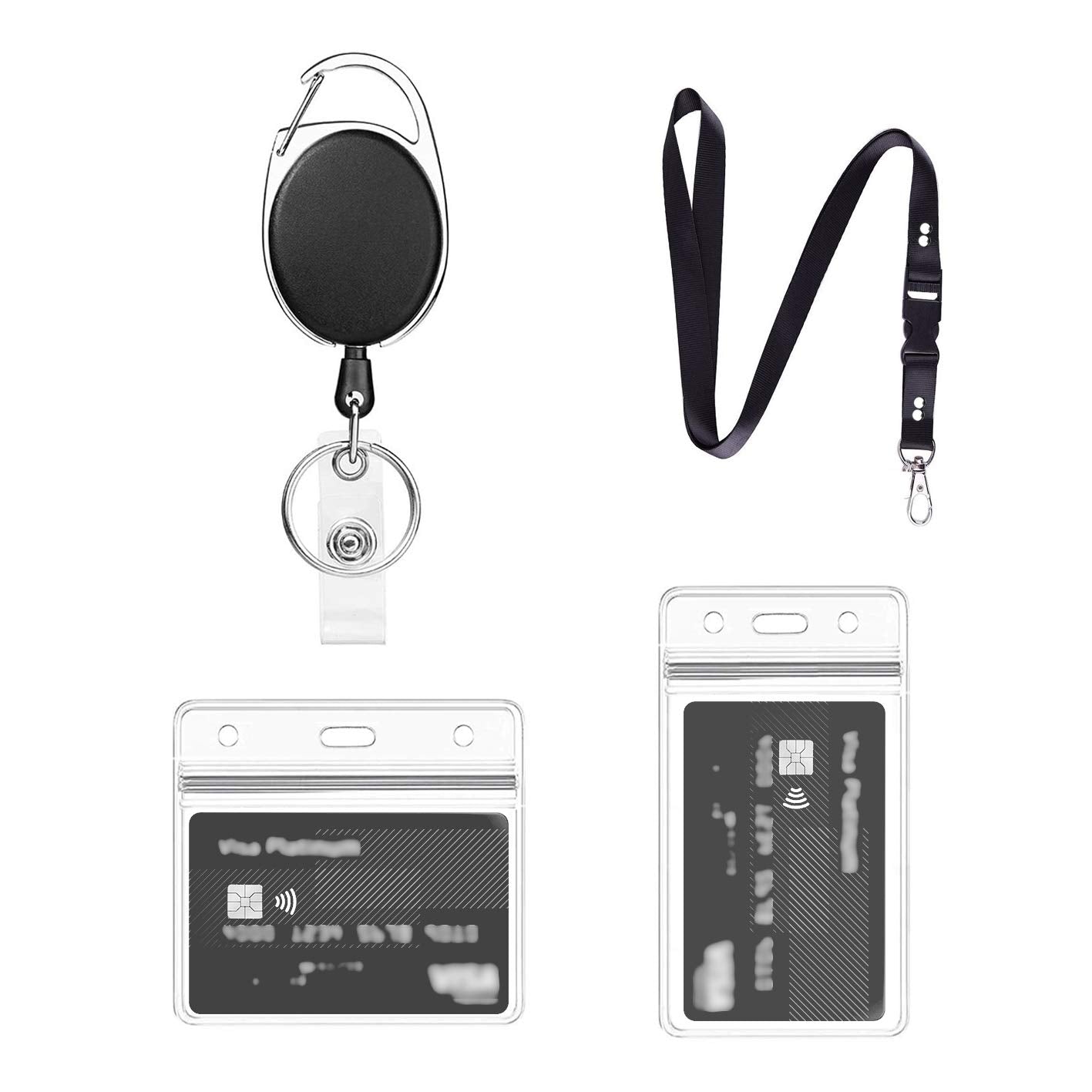Retractable Lanyard with Card Holder - 4 Piece Set, Black A01
