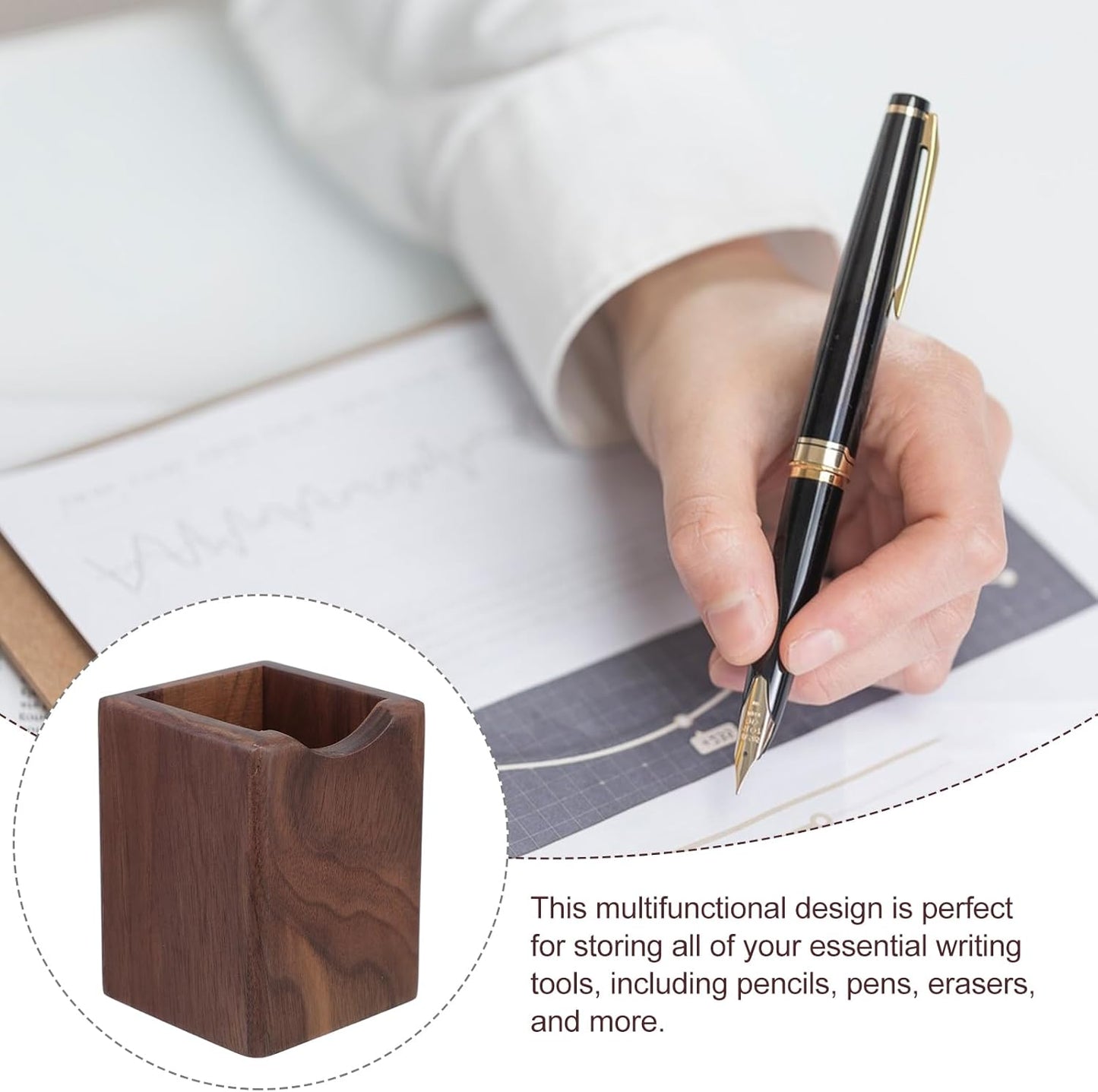 Square Wooden Pen Holder - Desk Storage Organizer for Home & Office-CentralDepot247