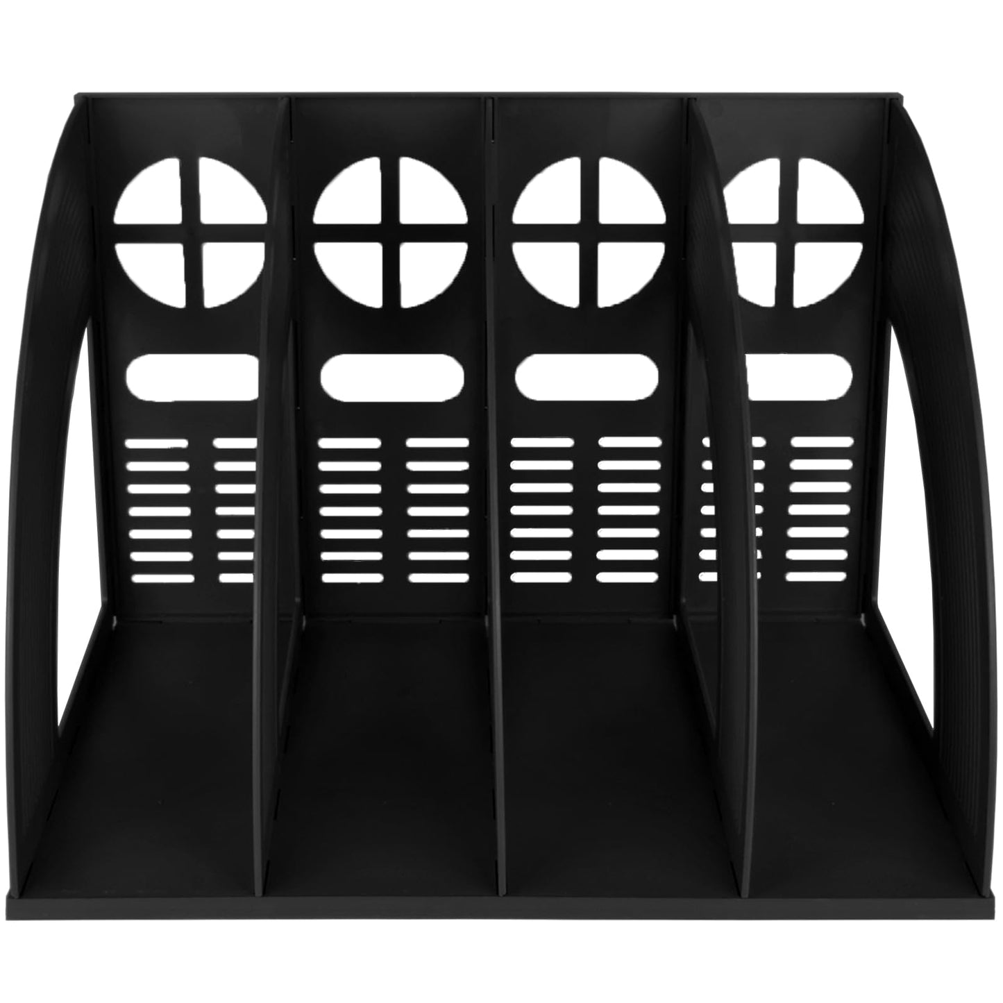 Sturdy 4-Section Desktop File Organizer - Black Plastic Holder-CentralDepot247