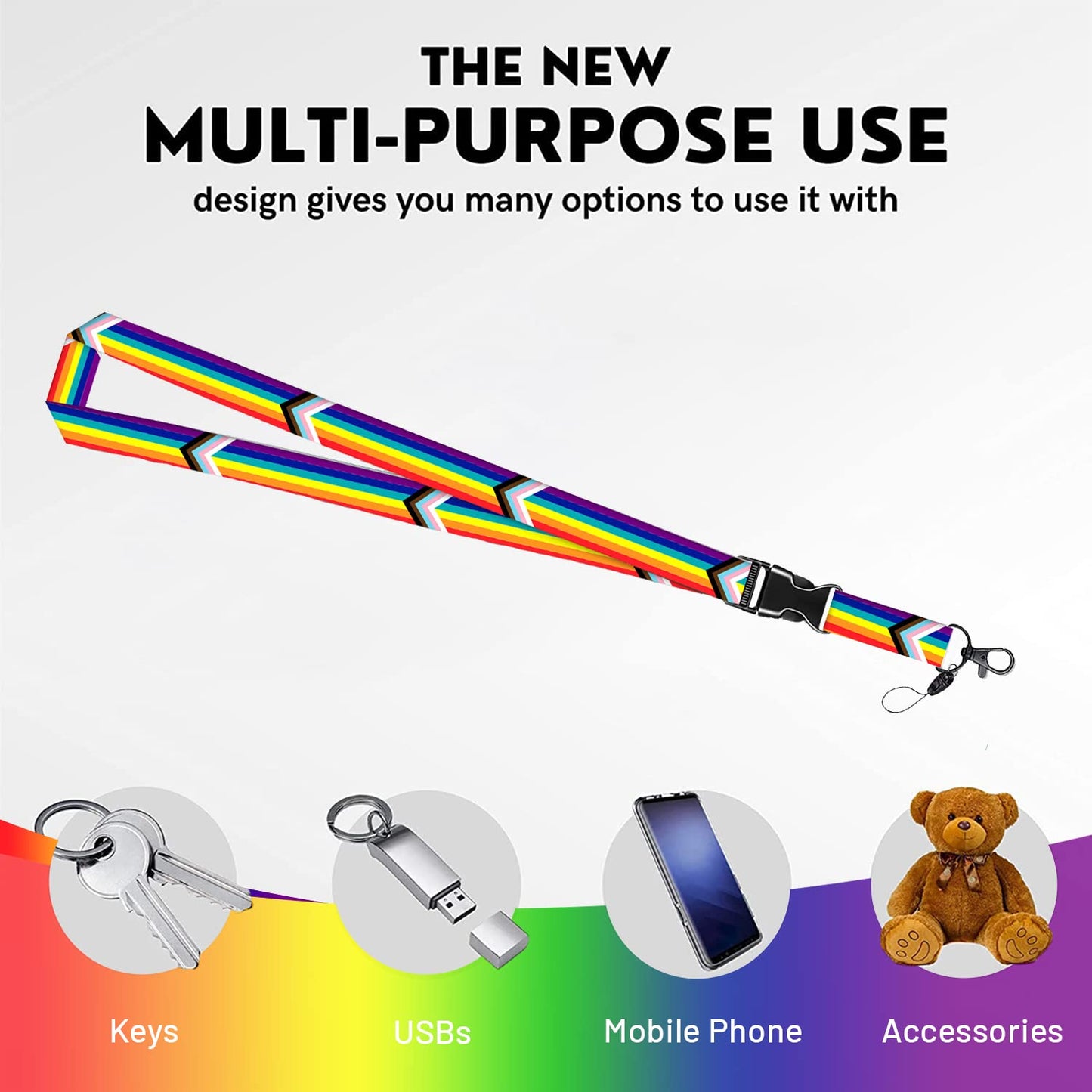 Rainbow Badge Holder with Lanyard - Retractable ID Holder for Keys