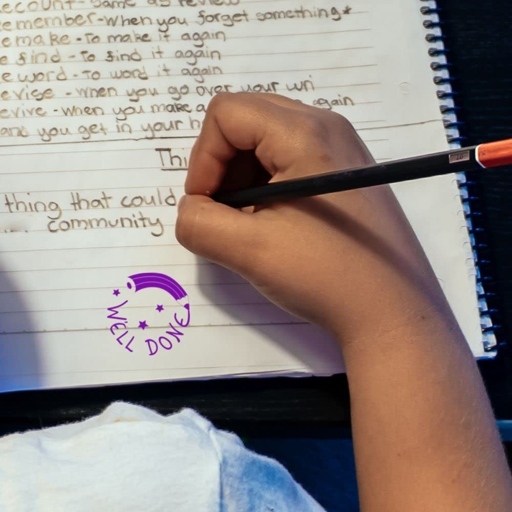 Teacher Stamp - Well Done Pencil Design, Violet Ink, 23x23 mm