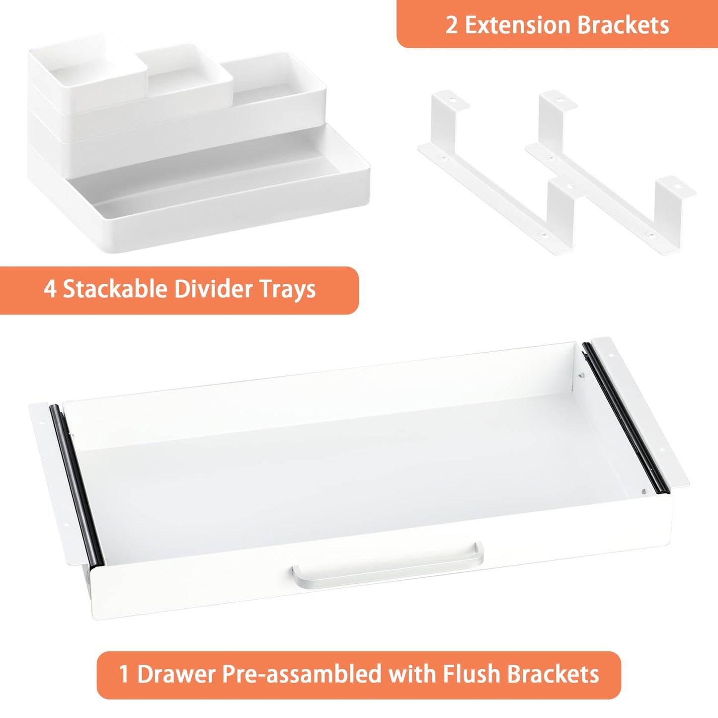 Under Desk Drawer Organizer with 4 Plastic Dividers - 54cm-CentralDepot247