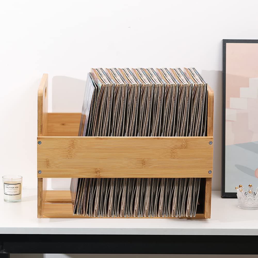 Vinyl Record Storage Crate - Bamboo Organizer for LPs Holds 80 Records-CentralDepot247