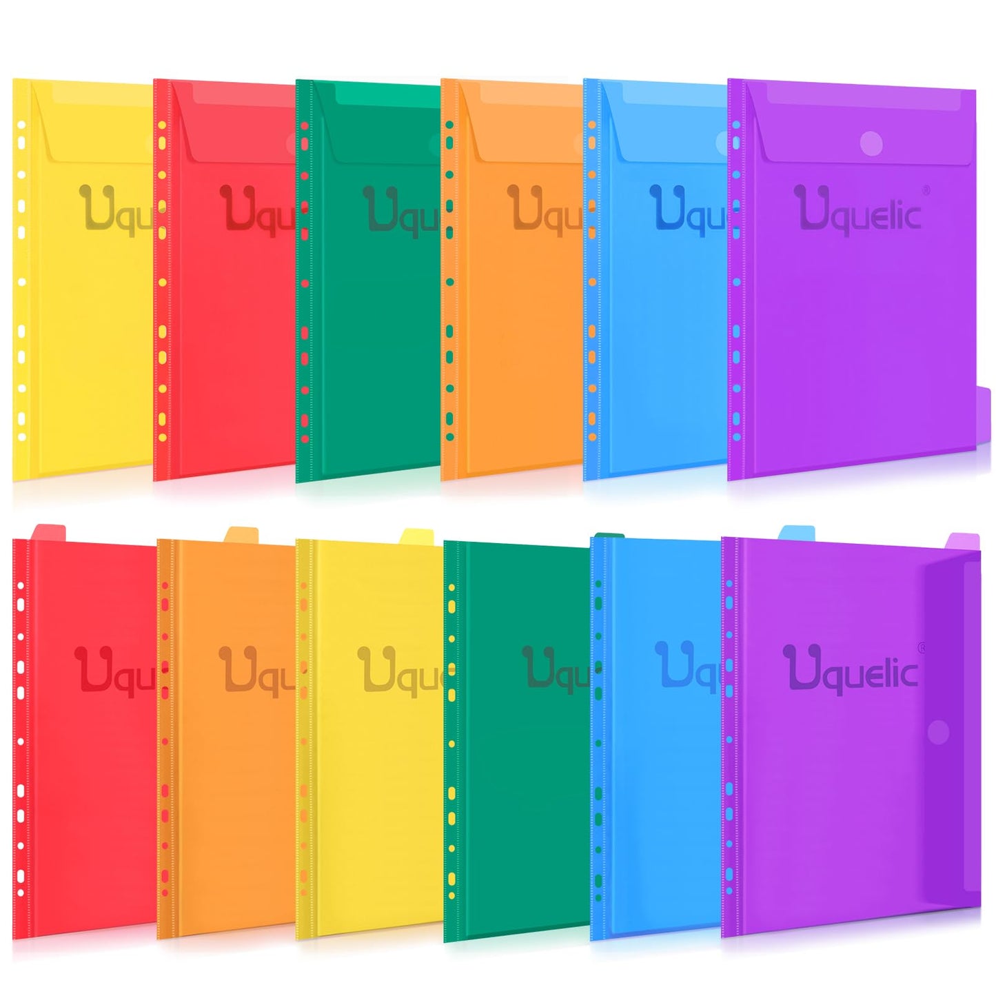 Uquelic 12 Pack A4 Plastic Wallets - Macaron Color Document Sleeves