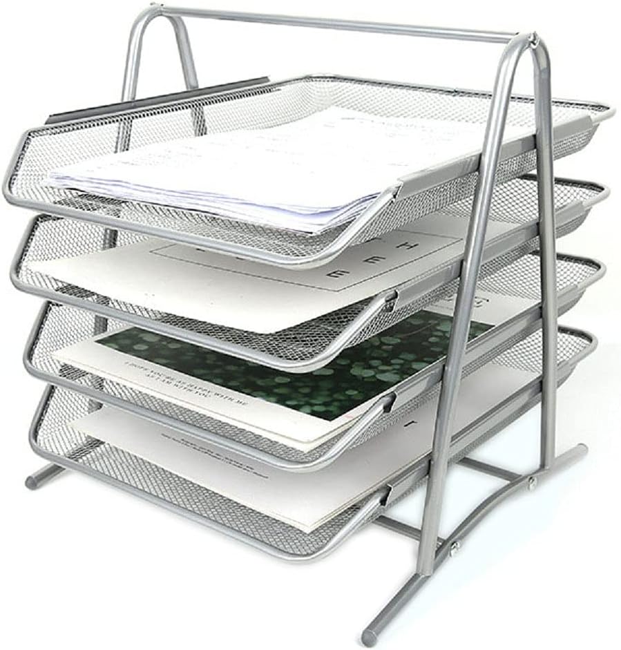 Silver Wire Mesh 4 Tier Letter Tray - A4 Document Organizer-CentralDepot247