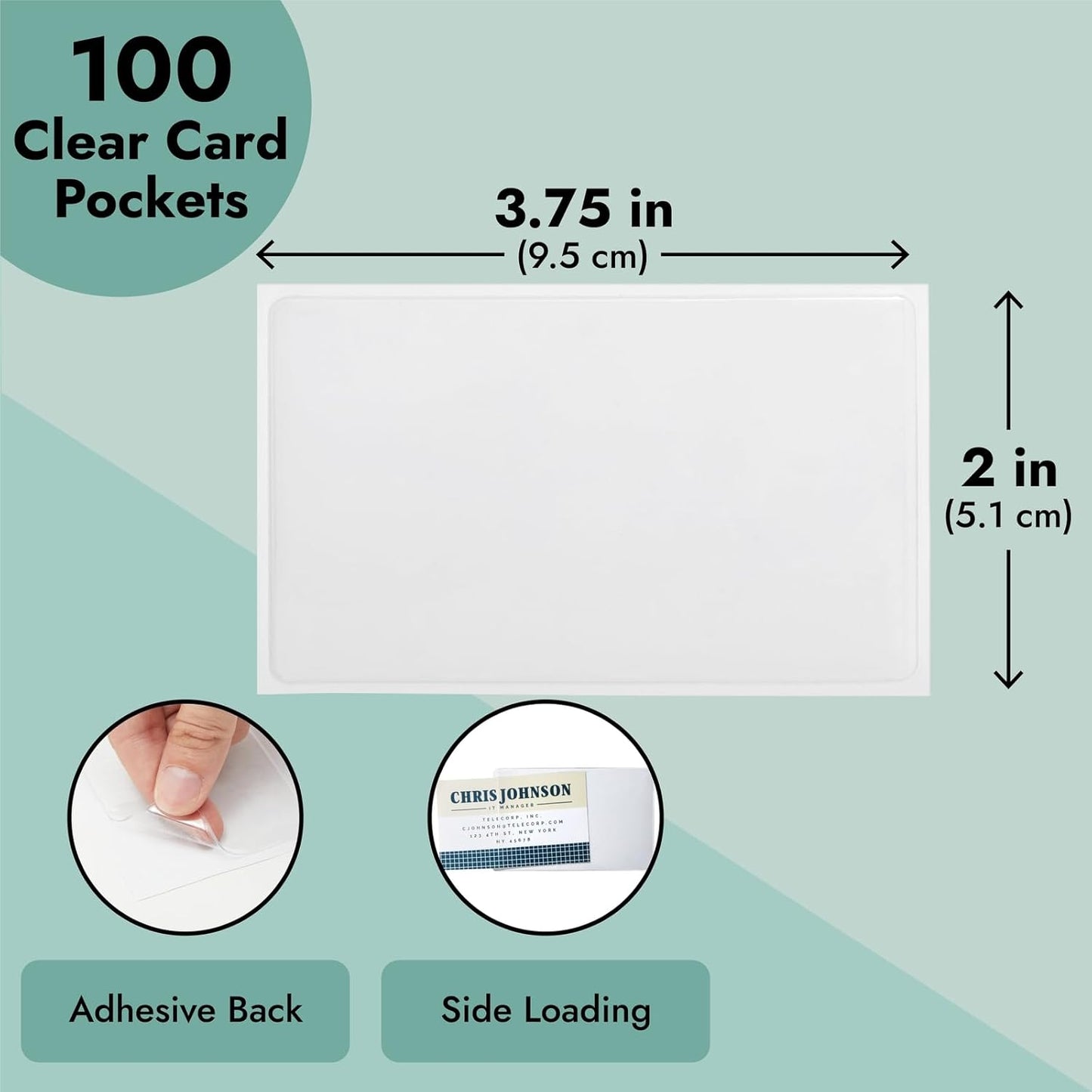 100-Pack Clear Business Card Pockets - Self-Adhesive Holders