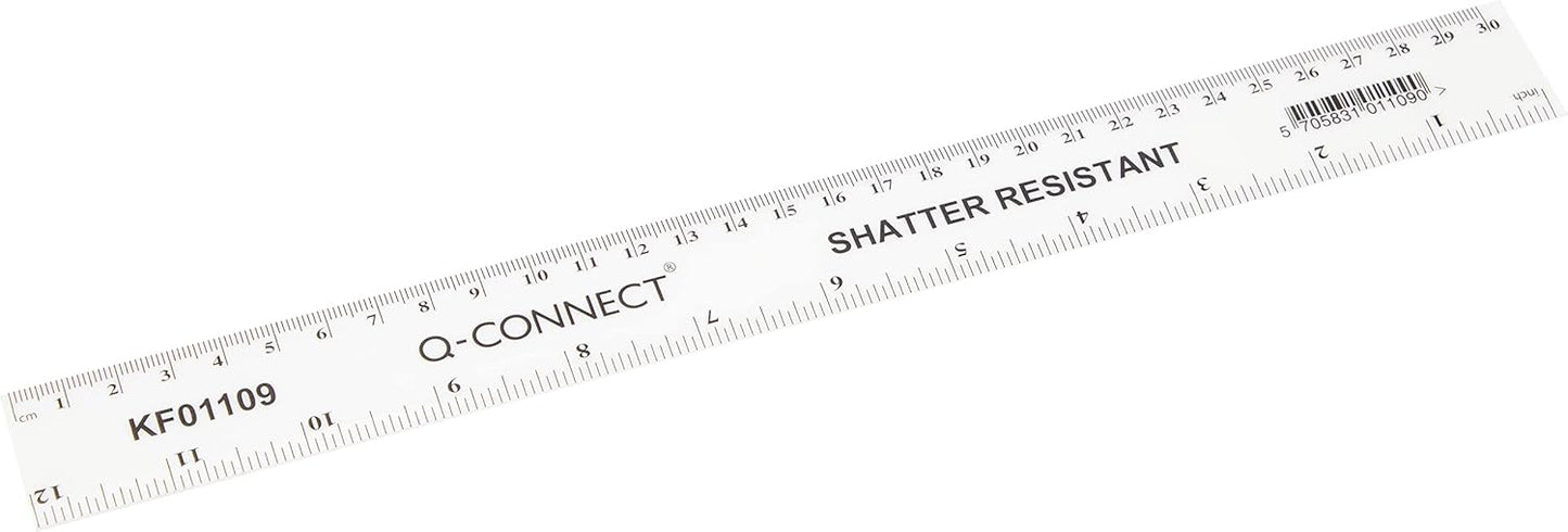 Q-Connect Shatterproof Ruler 300mm with Inches & CM/MM