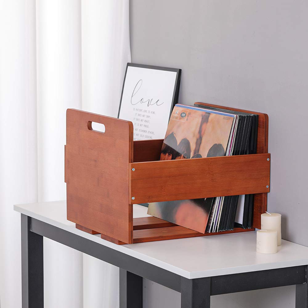 Vinyl Record Storage Crate - Bamboo Organizer for LPs Holds 80 Records-CentralDepot247