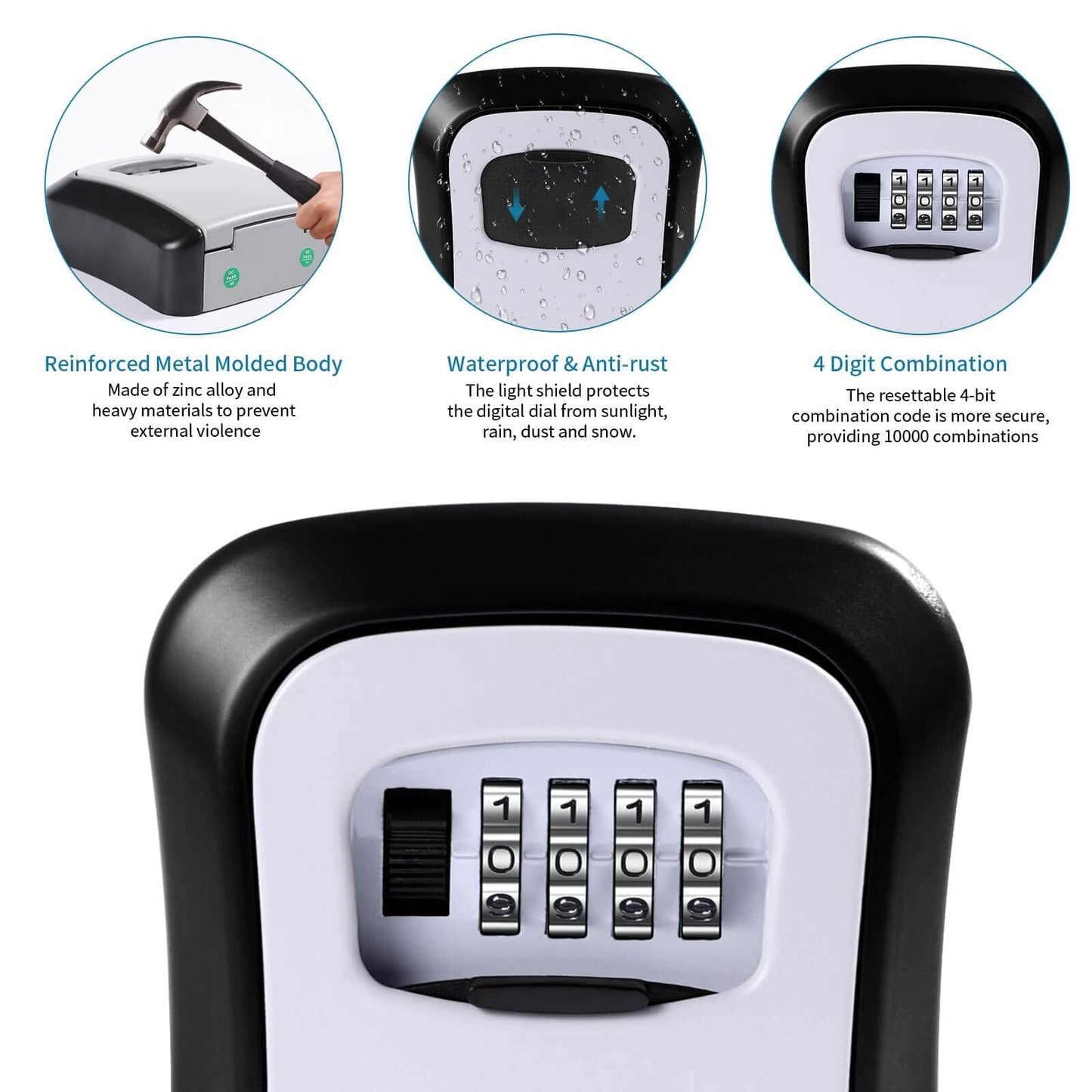 Wall Mounted Key Safe - 4 Digit Combination Lock Box for Indoor/Outdoor