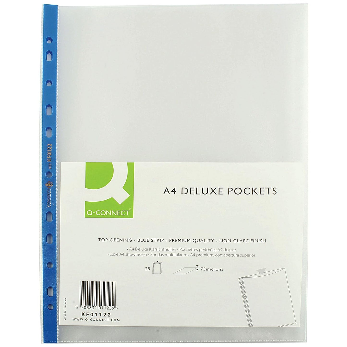 Q-Connect Deluxe A4 Punched Pocket with Blue Strip - Pack of 25-CentralDepot247