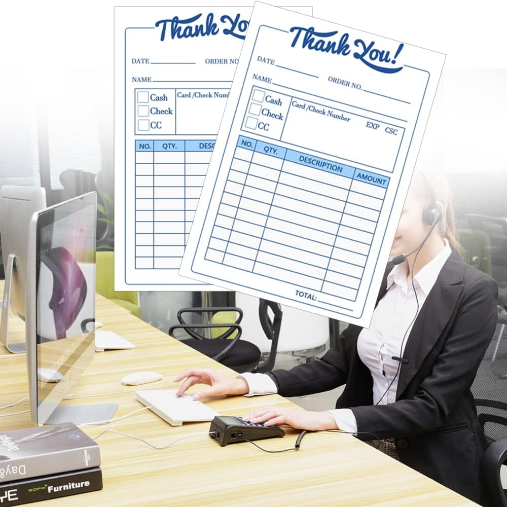 Thank You Receipt Book - Carbonless Invoice Pad, 3.4x5.5 Inch, 50 Sets