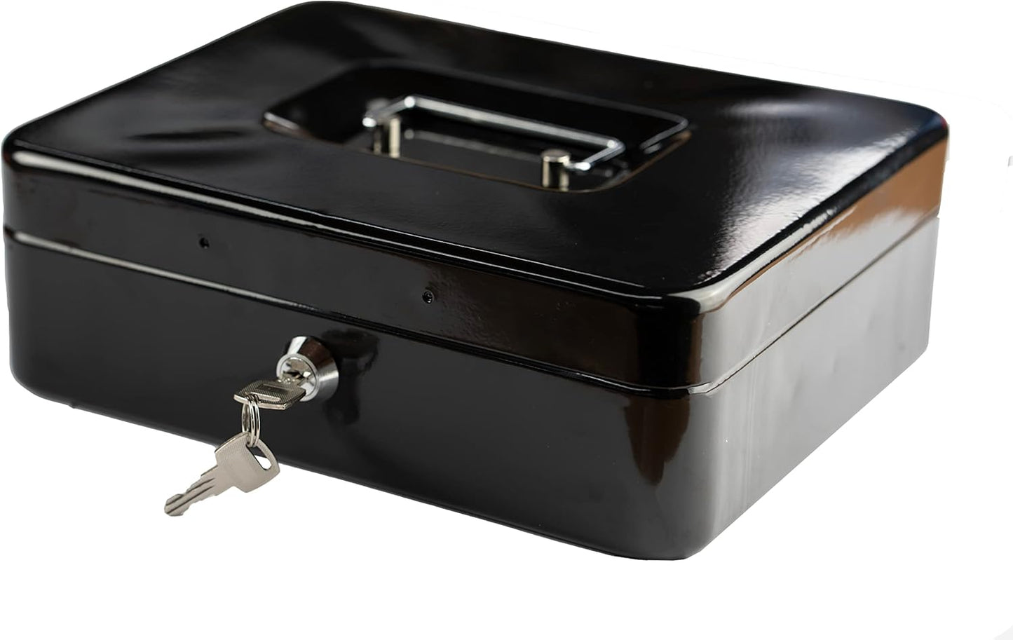 Steel Petty Cash Box with 2 Keys and Removable Change Tray - Black 10"