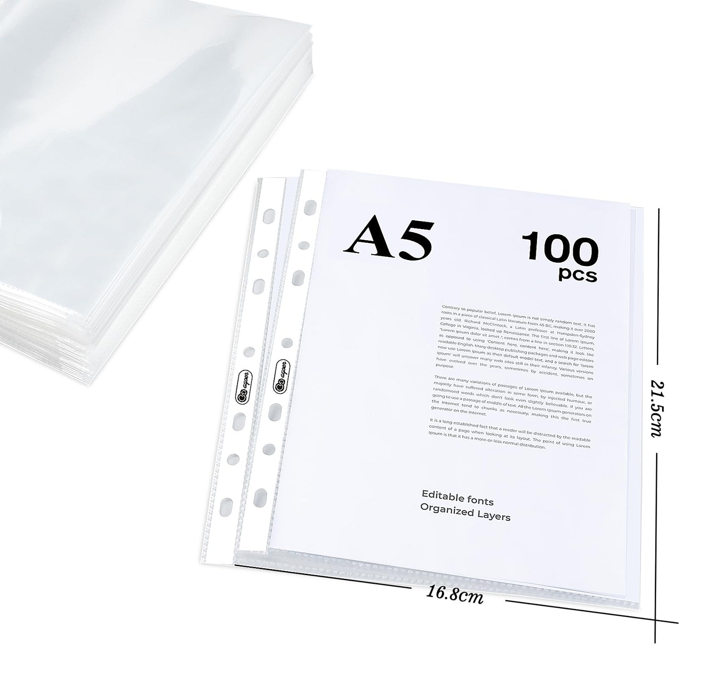 100 Clear A4 Heavy Duty 160 Micron Punched Pockets for Documents