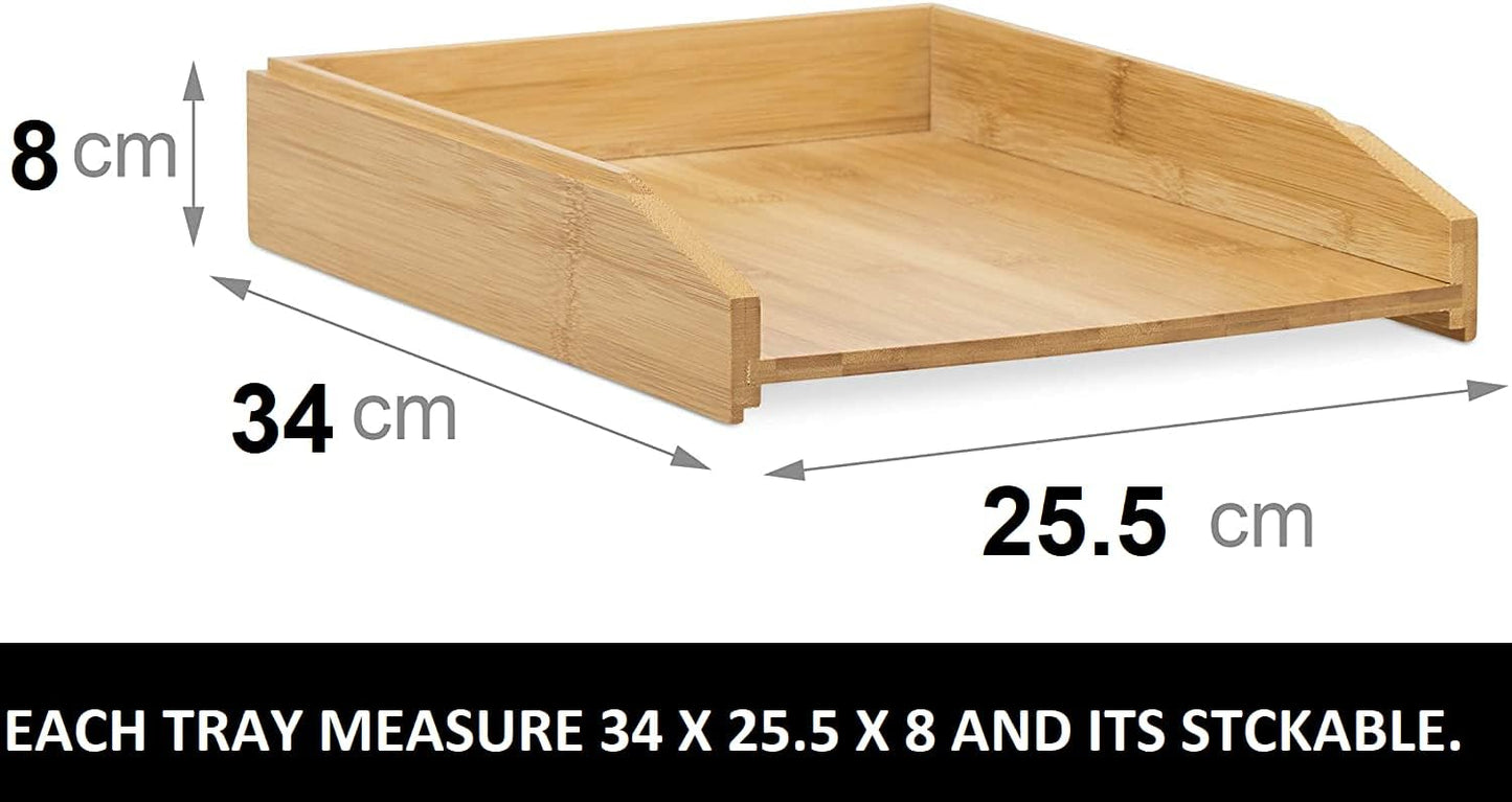 Stackable Bamboo Letter Trays - 2pcs Desk Organiser for Files-CentralDepot247