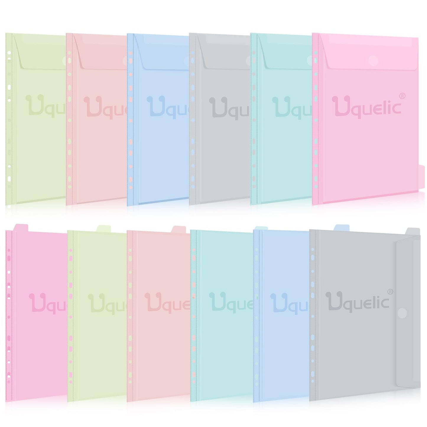 Uquelic 12 Pack A4 Plastic Wallets - Macaron Color Document Sleeves