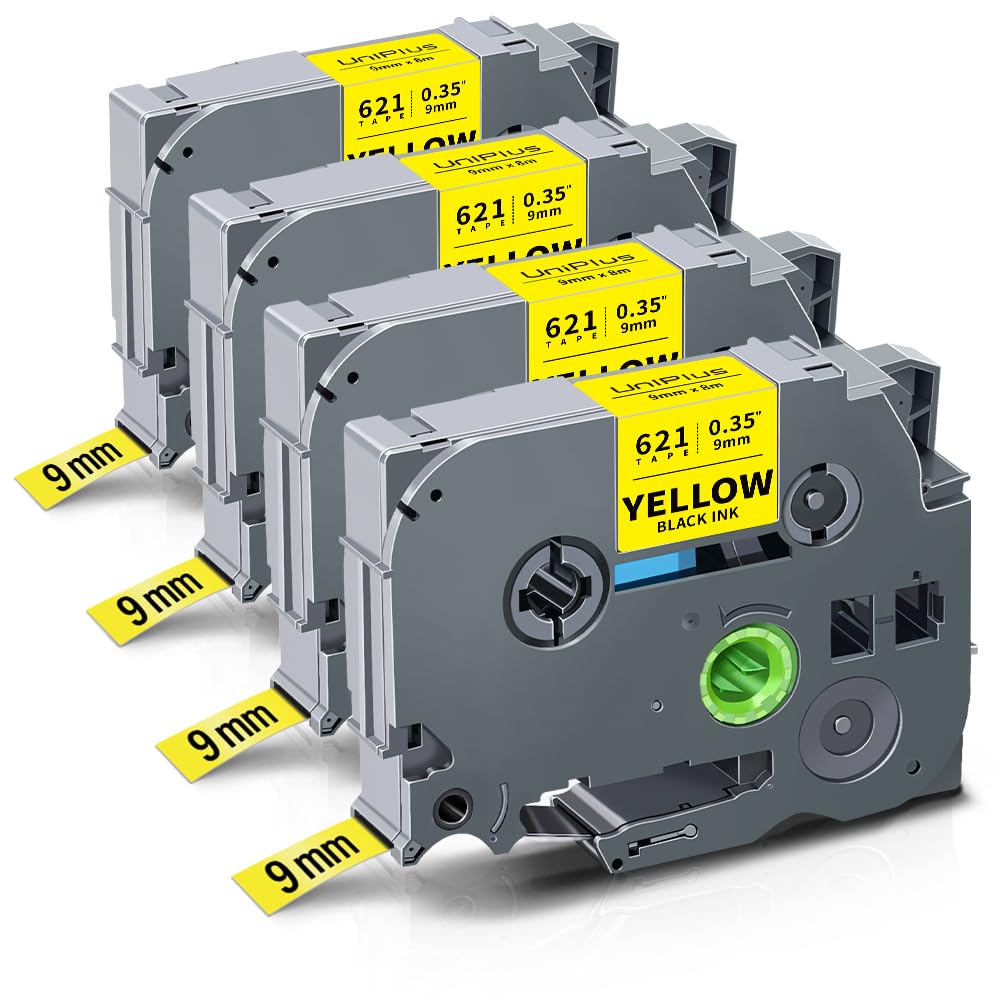 UniPlus Compatible TZe Black on Yellow Label Tape 9mm Replacement 4-Pack