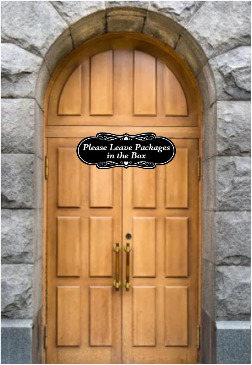 Top Label Please Leave Packages in The Box Sign, 2.75x7 Inch, Black, 5 Pcs