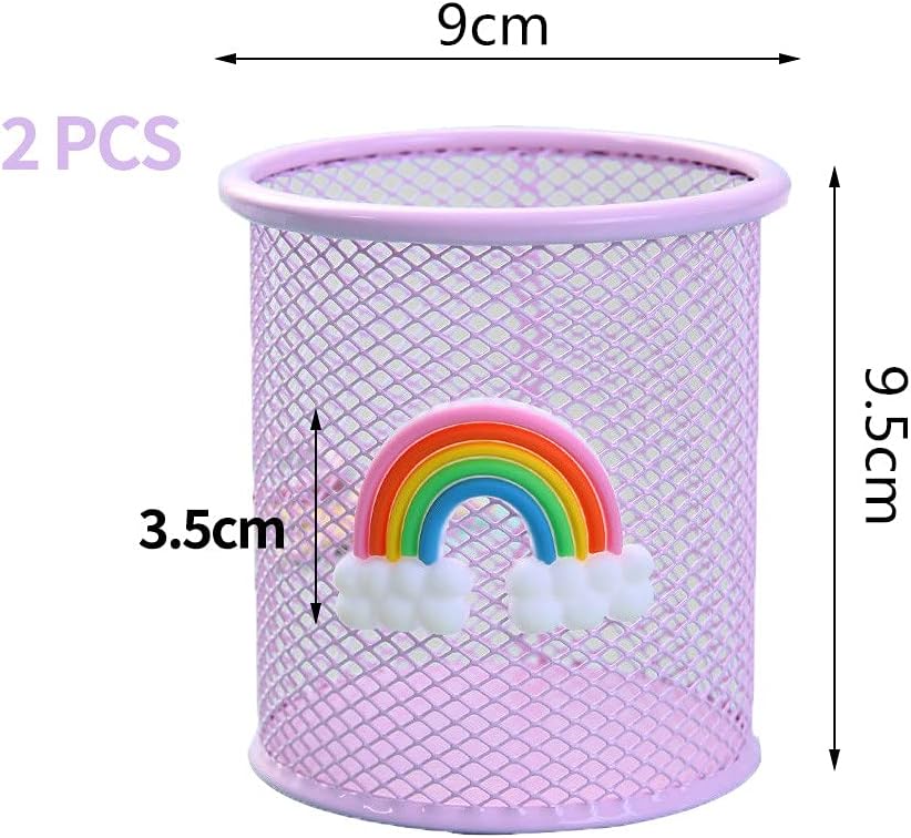 Round Rainbow Pattern Metal Mesh Pen Holder - 2 Pack Pink-CentralDepot247