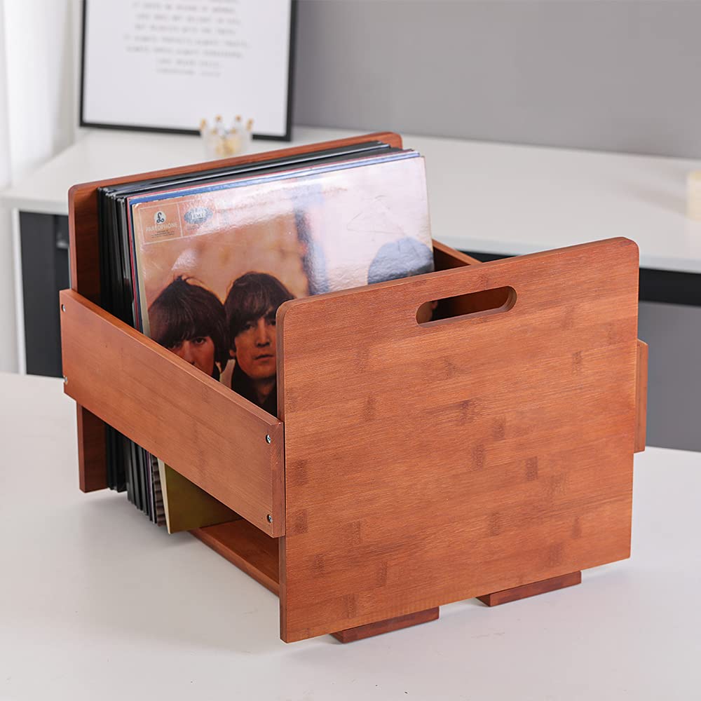 Vinyl Record Storage Crate - Bamboo Organizer for LPs Holds 80 Records-CentralDepot247