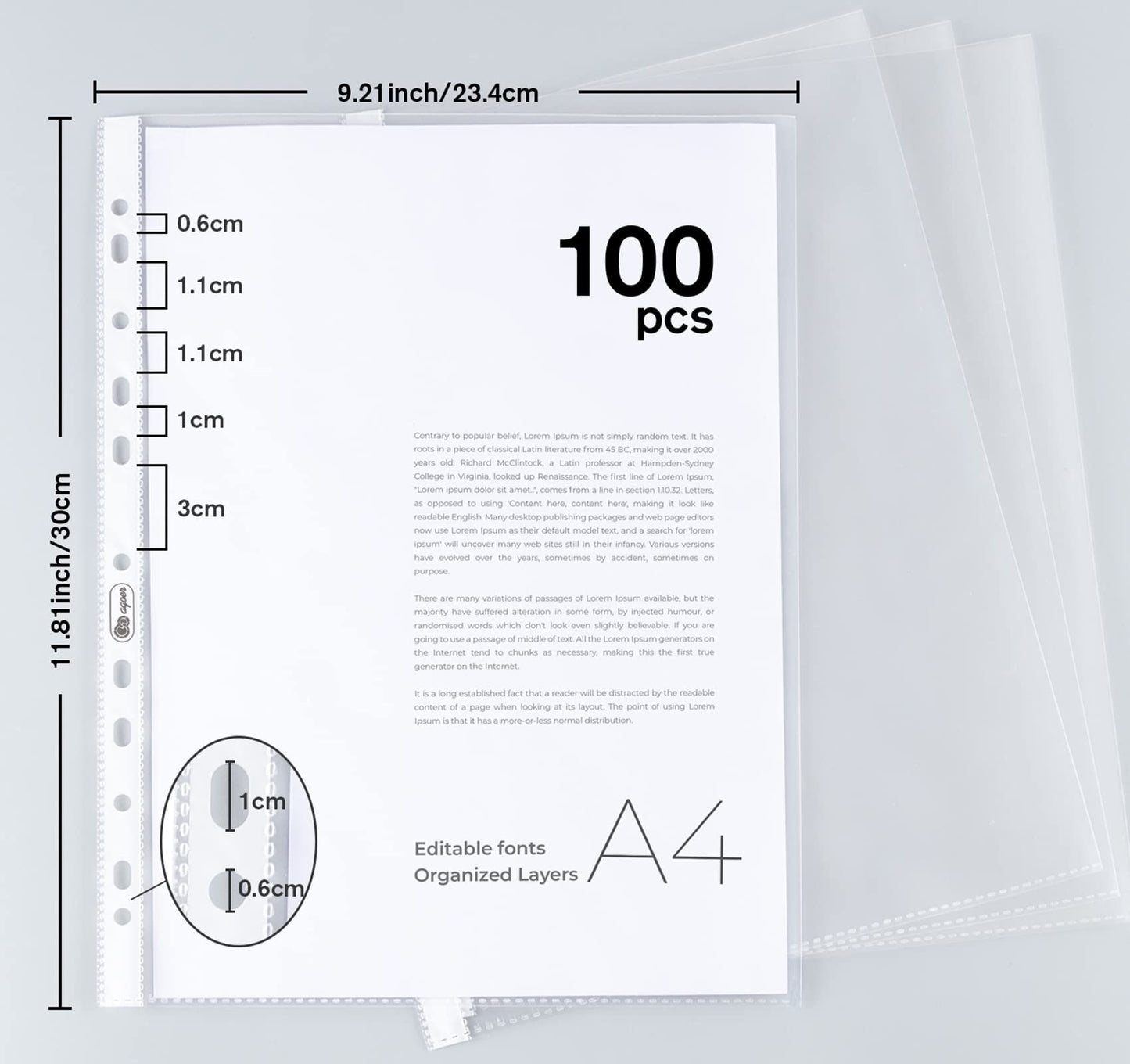 100 Clear A4 Heavy Duty 160 Micron Punched Pockets for Documents