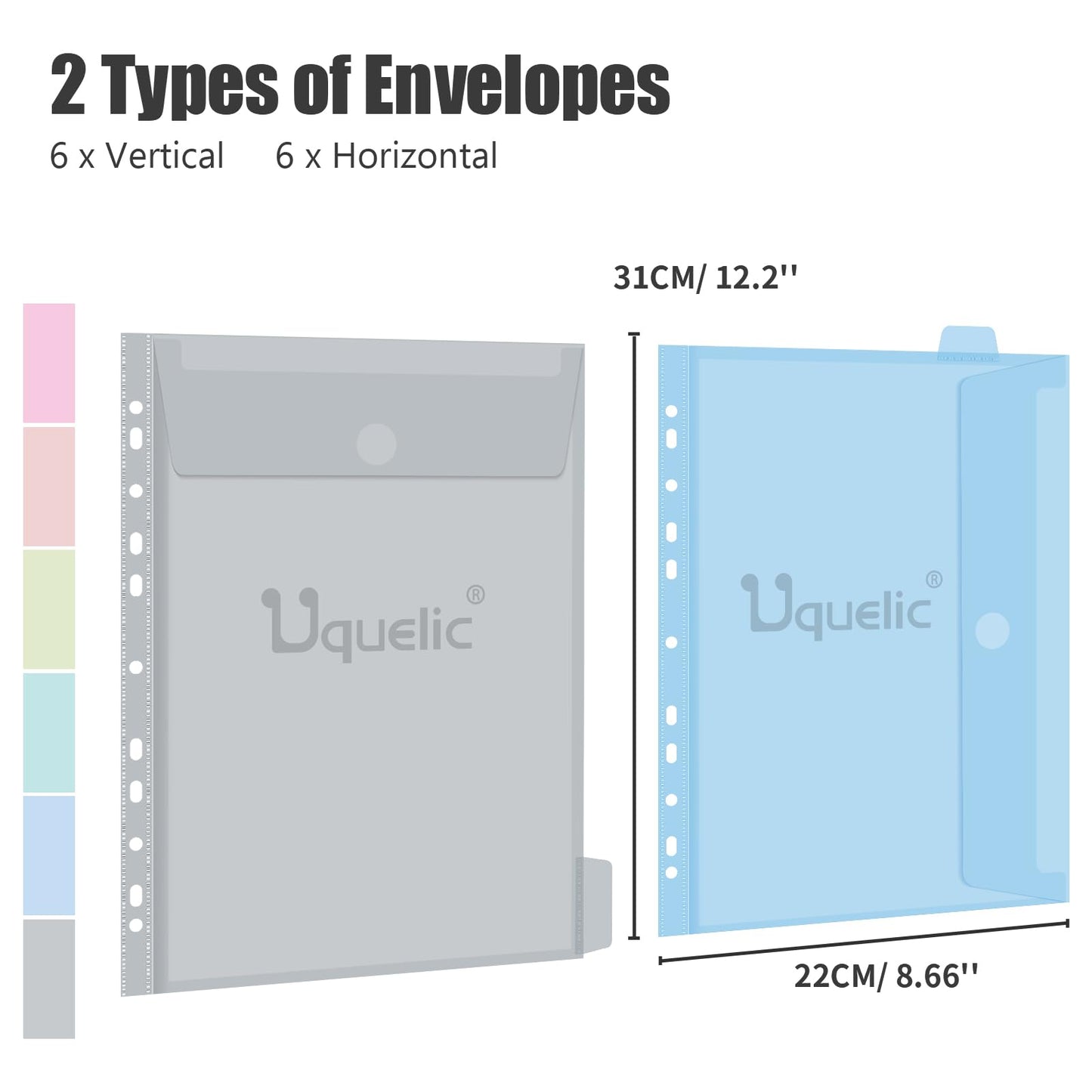 Uquelic 12 Pack A4 Plastic Wallets - Macaron Color Document Sleeves