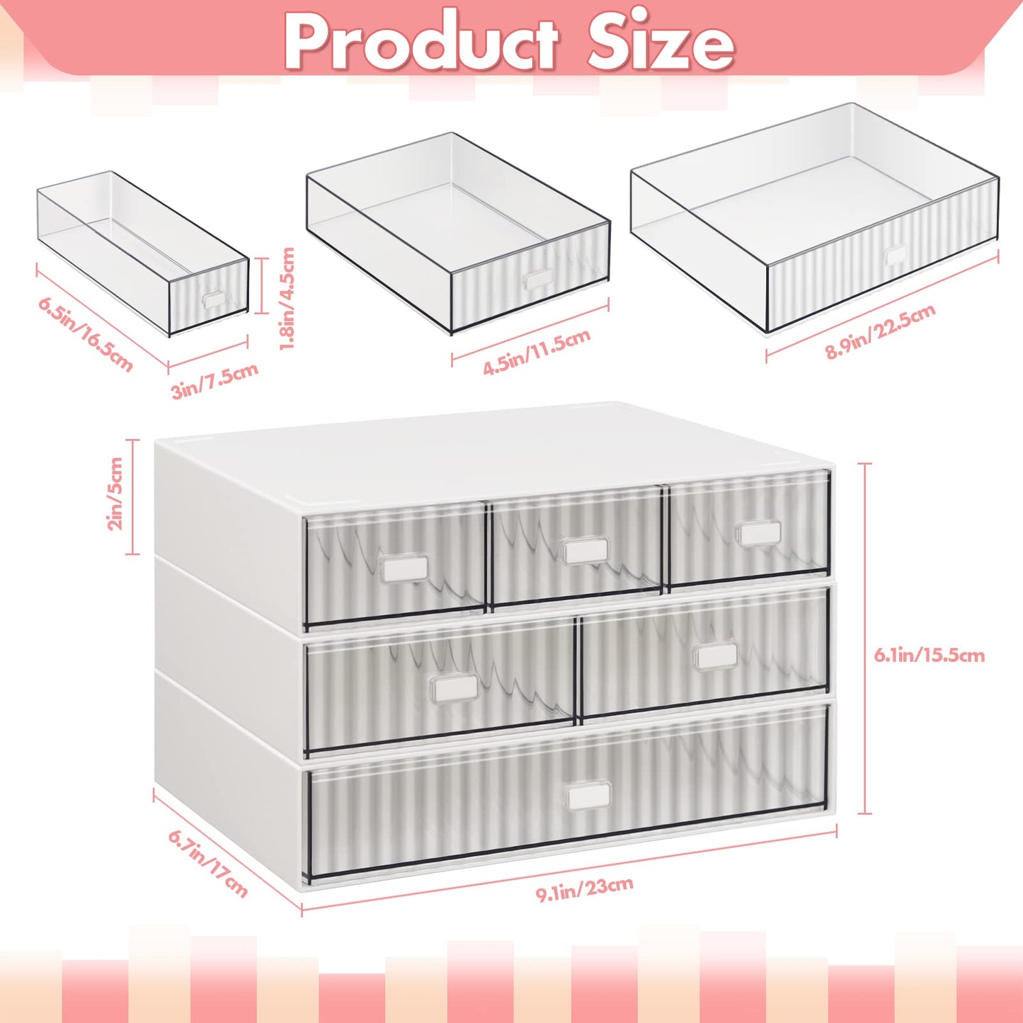 Stackable 3-Tier Desk Organizer with 6 Drawers - Purple-CentralDepot247