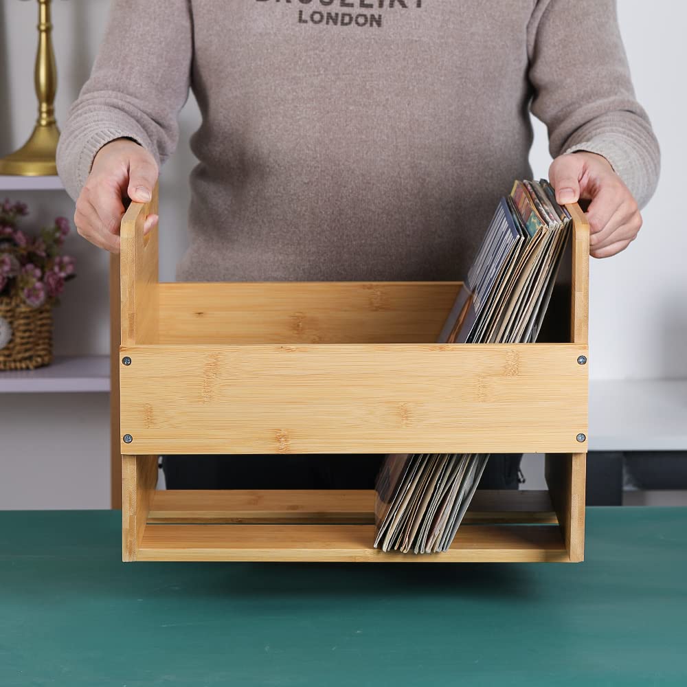 Vinyl Record Storage Crate - Bamboo Organizer for LPs Holds 80 Records-CentralDepot247