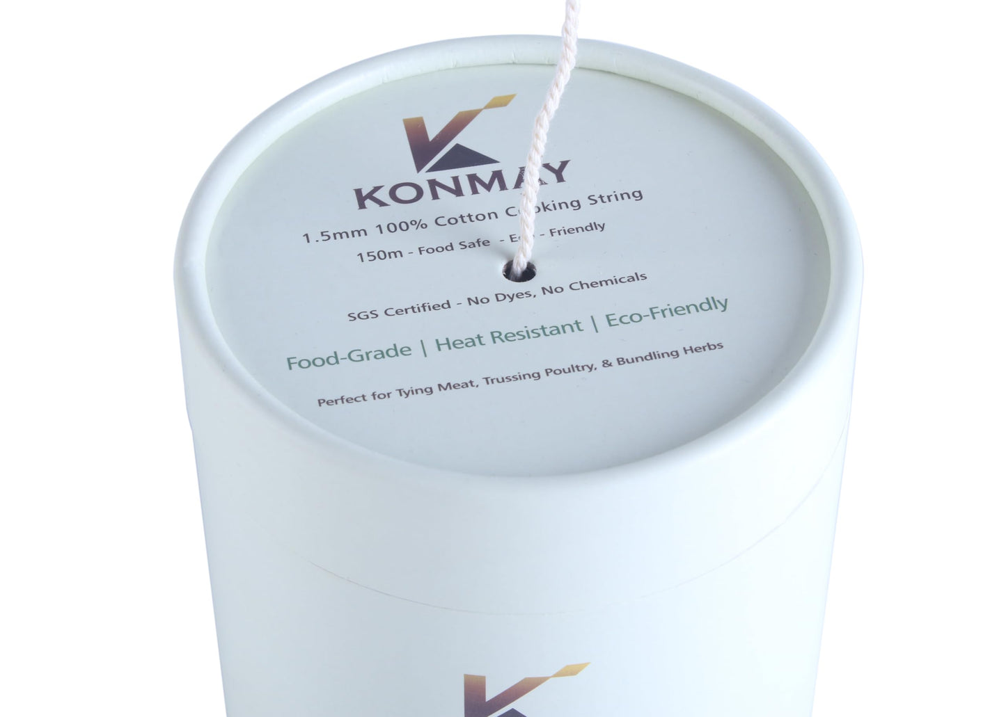 KONMAY 1.5mm 100% Cotton Cooking String – 150m Butcher Twine, Baker Twine for Trussing, Roasting, Grilling, Tying Meat, Herbs & Sausages, Eco-Friendly Biodegradable Paper Box with Feed Hole-CentralDepot247