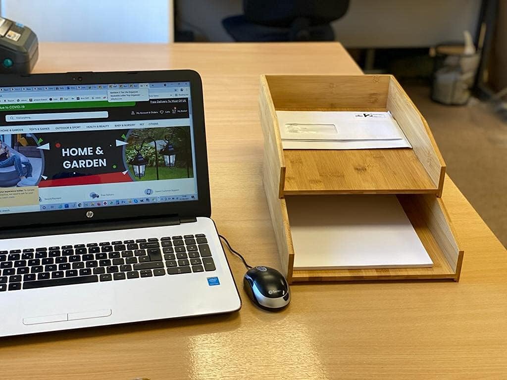 Stackable Bamboo Letter Trays - 2pcs Desk Organiser for Files-CentralDepot247
