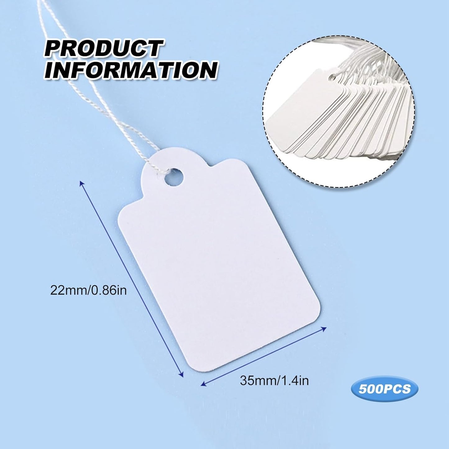 Price Labels Tags with String - 500 Pcs, 35x22mm