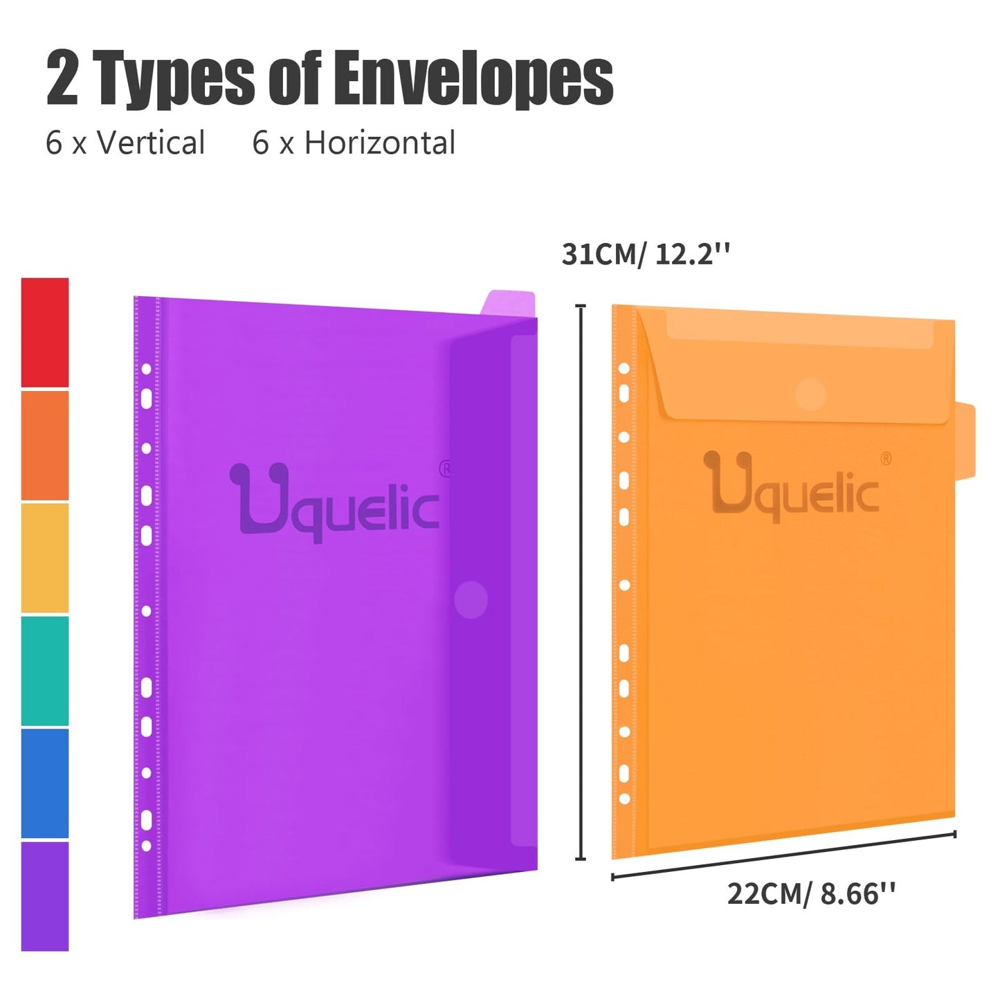 Uquelic 12 Pack A4 Plastic Wallets - Macaron Color Document Sleeves