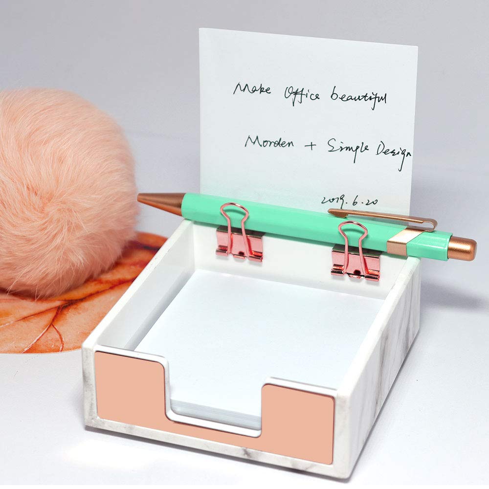 Rose Gold & Marble Memo Pad Holder - Stylish Desk Organizer-CentralDepot247
