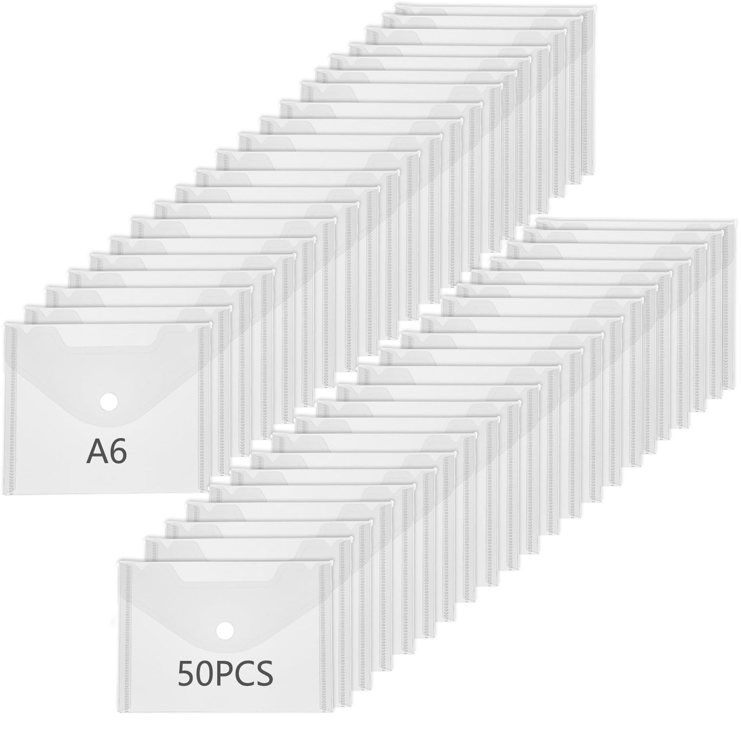 SHUESS 50 Pcs A6 Plastic Wallets - Clear Envelopes for Home & Office