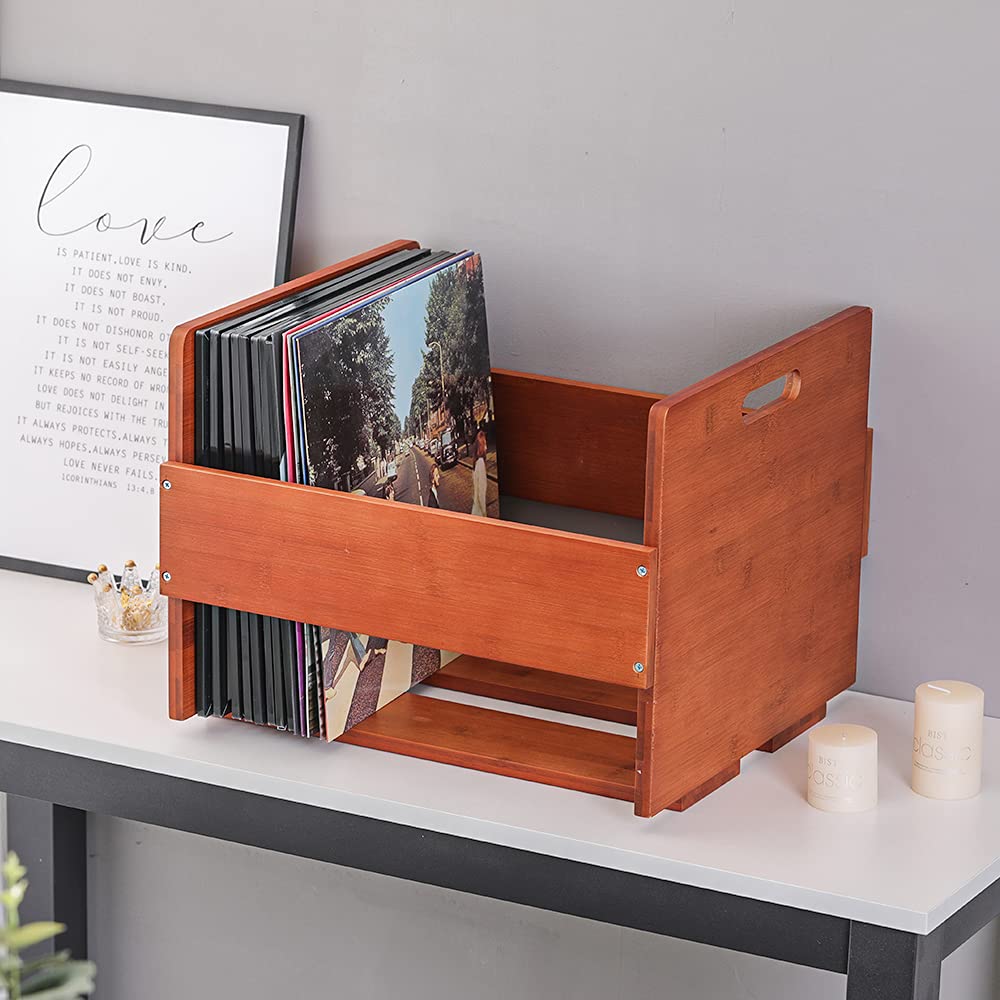 Vinyl Record Storage Crate - Bamboo Organizer for LPs Holds 80 Records-CentralDepot247