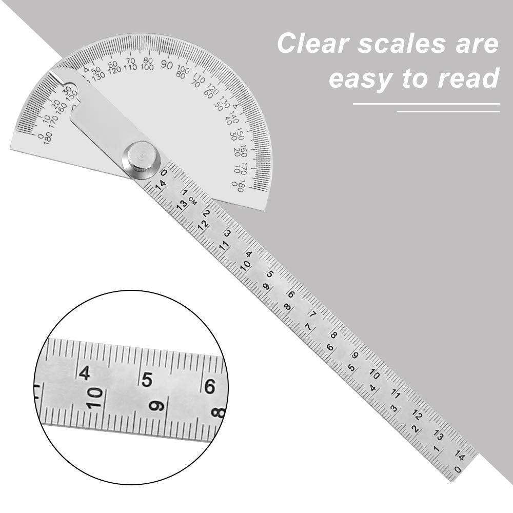 Stainless Steel 180 Degree Protractor with 140mm Measuring Ruler