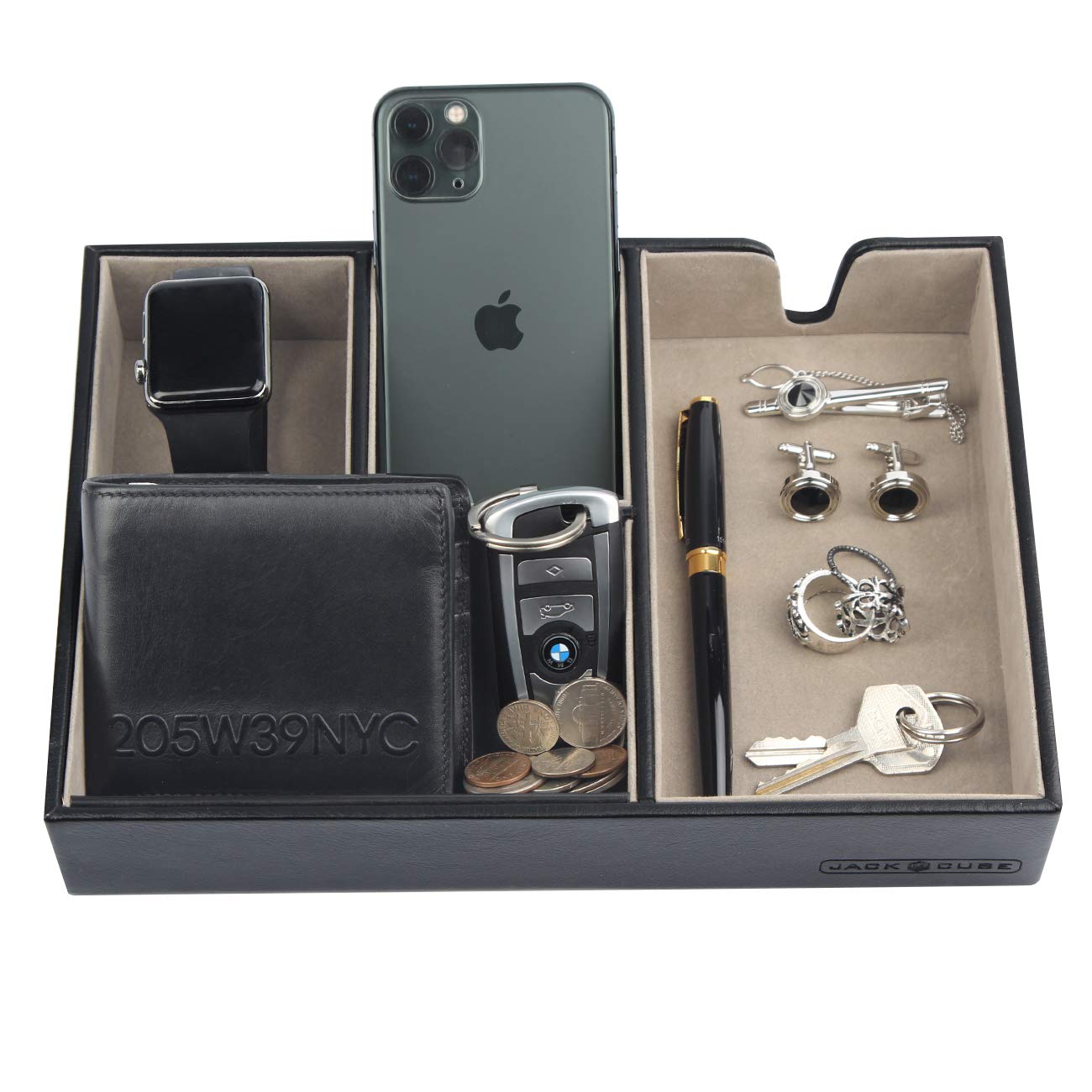 Valet Tray Multi Leather Organizer for Desk or Dresser - Black-CentralDepot247