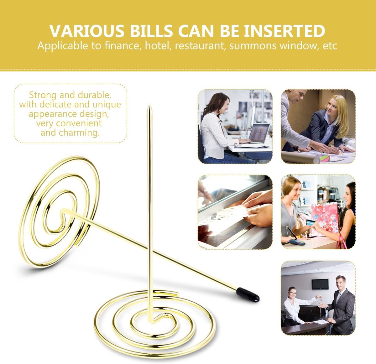 Stainless Steel Check Spindle Fork - Invoice Note Holder (2 Pcs Gold)-CentralDepot247