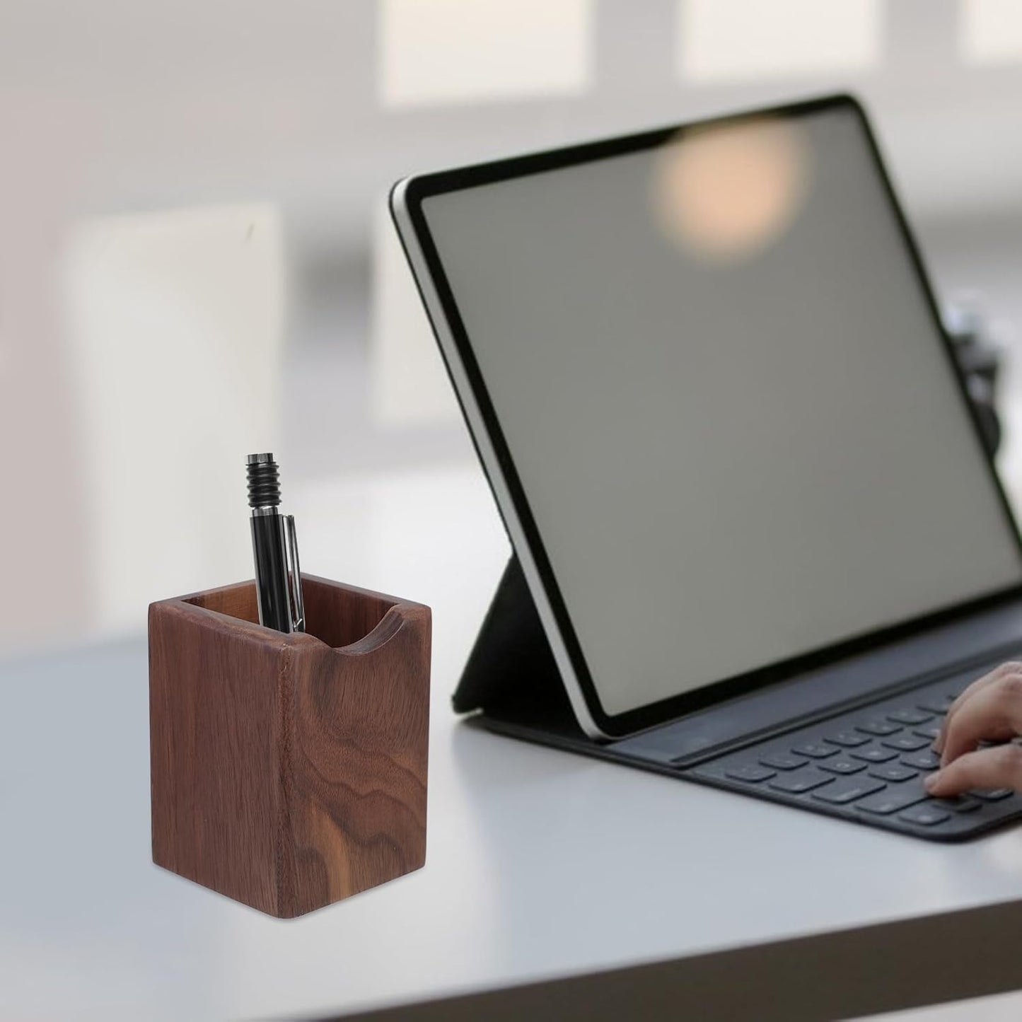 Square Wooden Pen Holder - Desk Storage Organizer for Home & Office-CentralDepot247