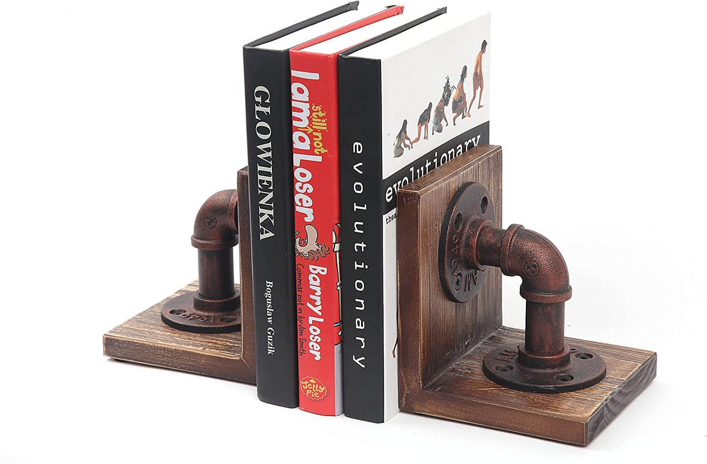 Rustic Industrial Wooden Bookends - Set of 2 (Black-Grey)-CentralDepot247