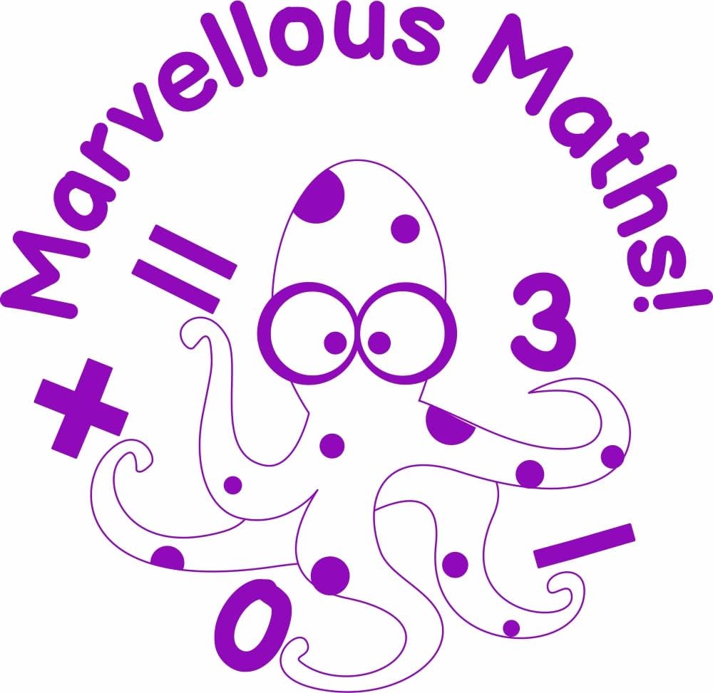 Teacher Stamp - Marvellous Maths Reward Stamp, Violet Ink, 23x23 mm