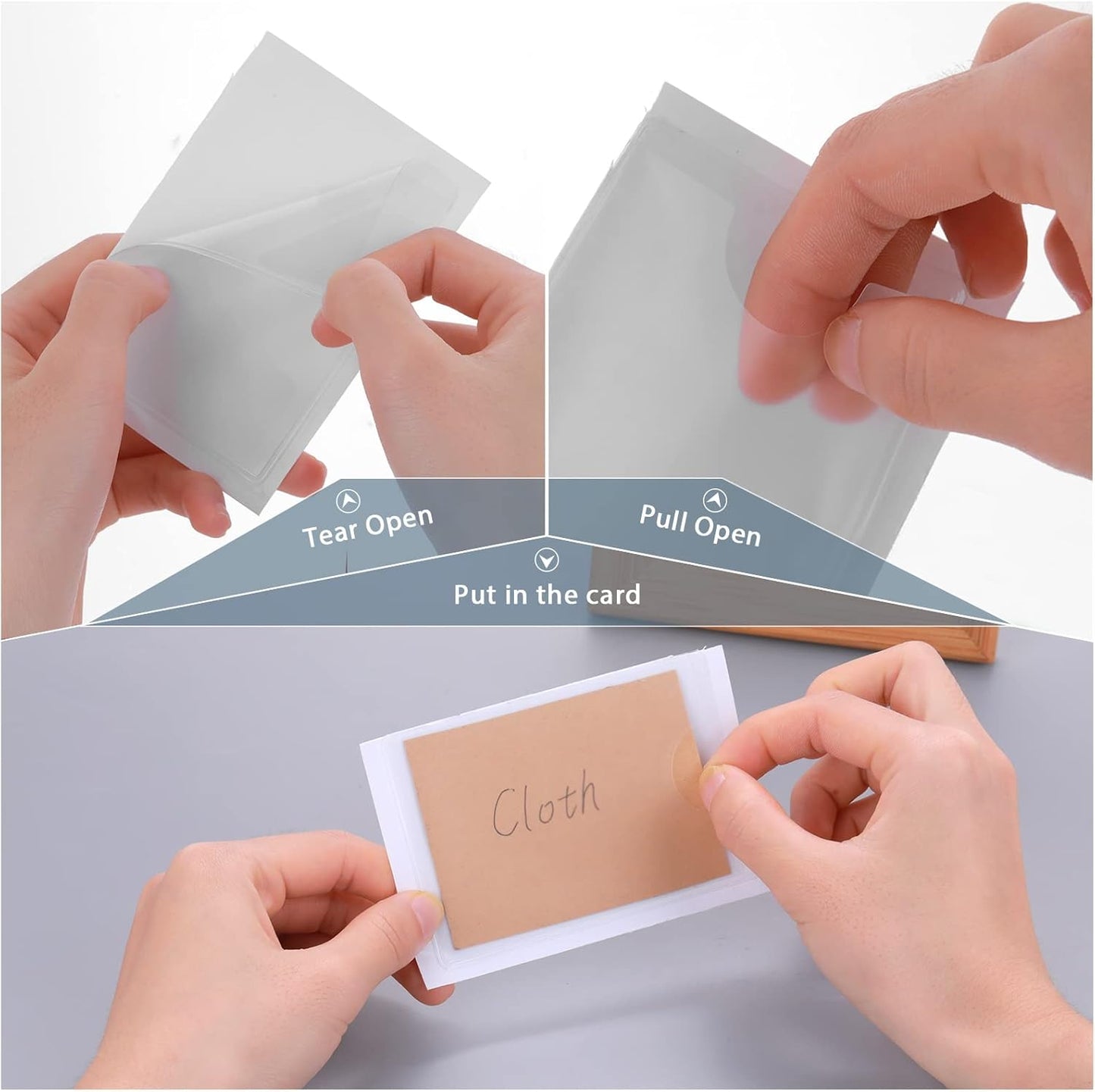 100 Pack Self-Adhesive Plastic Card Sleeves - 2 Sizes for Organizing