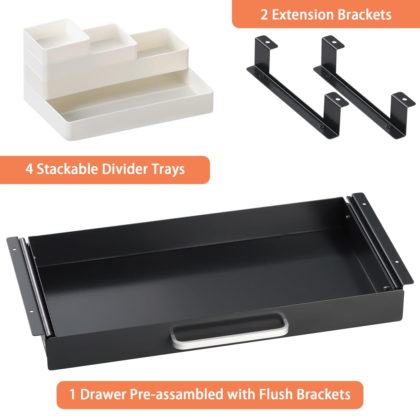 Under Desk Drawer Organizer with 4 Plastic Dividers - 54cm-CentralDepot247